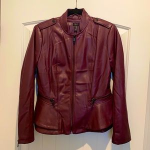 Leather biker jacket with back ruffles